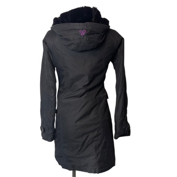 ARITZIA TNA Women's Black Faux Fur Hooded Waterproof Long Parka SizeXS Pre-Owned - Picture 6 of 15